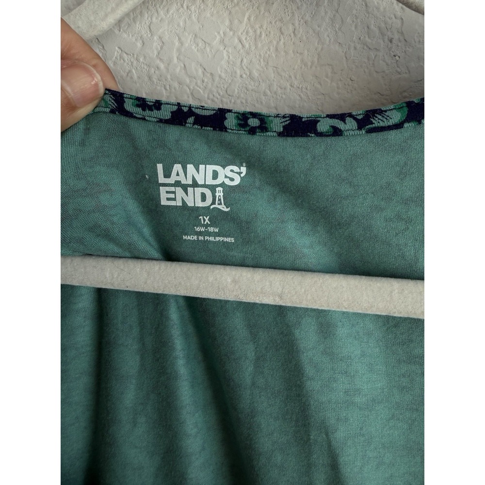 Lands End Peplum Top Womens Size 1X Teal Navy Floral Square Neck Cottagecore NEW - Picture 10 of 13